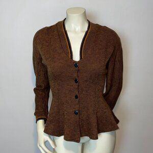 Vintage 90s Y2K Brown Ribbed Peplum Cardigan By Oops California